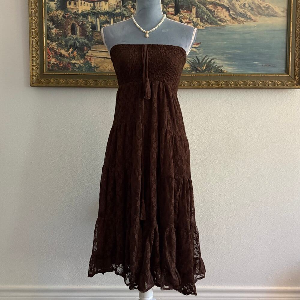 L.I.F.E. Brown Lace Tiered Maxi Dress/Skirt Size Small